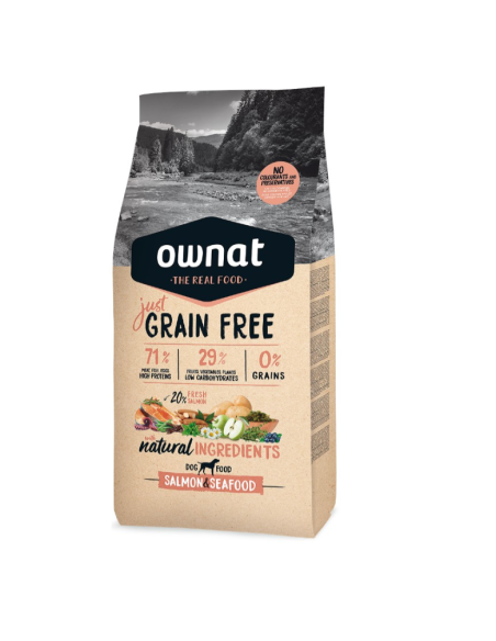 OWNAT Perro GRAIN FREE JUST ADULT SALMON y MARISCO 14 kg